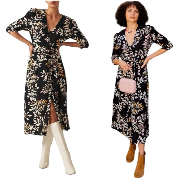 Ba&Sh Crissy Wrap Dress - Black Floral Dress Size Medium ASO - Picture 1 of 8